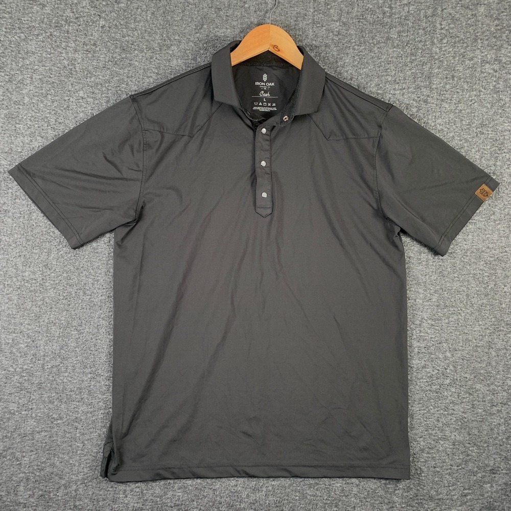 Iron Oak Polo Men Large Cash Grey Performance Golf Pearl Snap Western
